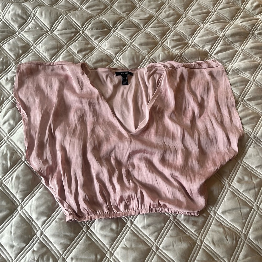 Rose pink satin cropped blouse